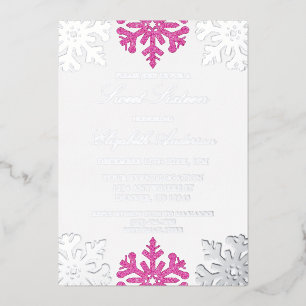 Silver Pink Snowflake Winter Sweet 16 Foil Invitation