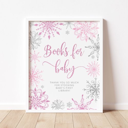 Silver pink snowflakes Books for baby Poster