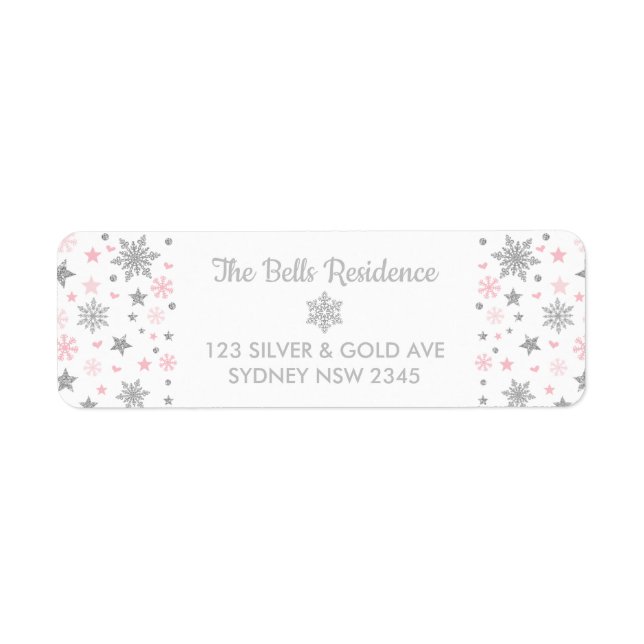 Silver & Pink Snowflakes Winter Onederland Holiday Label (Front)