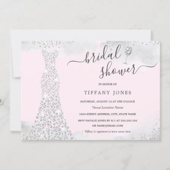 Silver Pink Sparkle Diamond Dress Bridal Shower  Invitation by LittleBayleigh at Zazzle