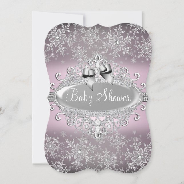 Silver Pink Sparkle Snowflake Baby Shower Invite (Front)