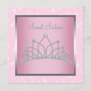 Silver Pink Sparkles Sweet Sixteen Birthday Party Invitation