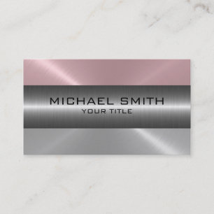 Silver Pink Stainless Steel Metal Look Business Card