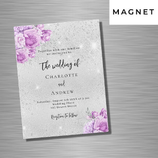 Silver pink violet flowers luxury wedding magnetic invitation