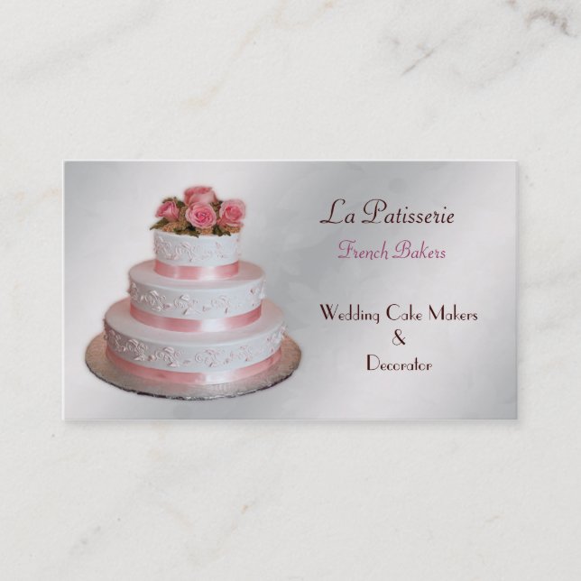 silver pink Wedding Cake makers business Cards (Front)