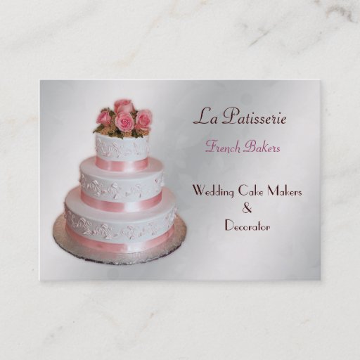 Customizable silver pink Wedding Cake makers business Cards