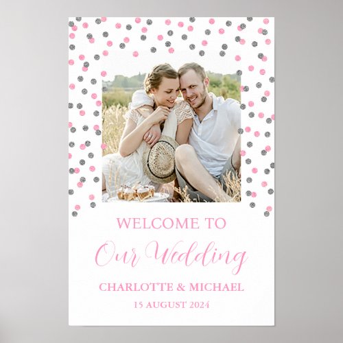 Silver Pink Wedding Welcome Custom 12x18 Photo Poster