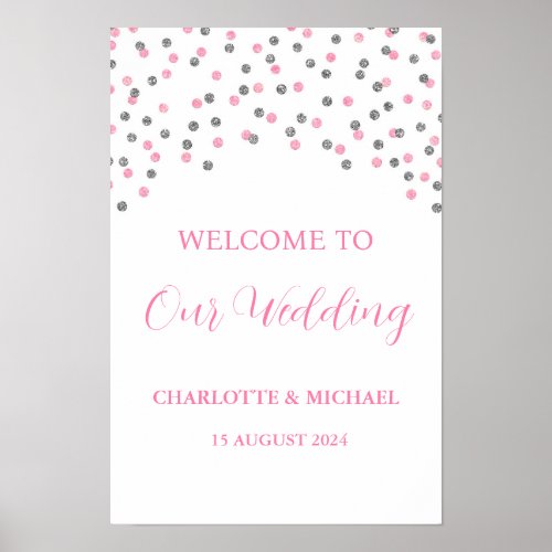 Silver Pink Wedding Welcome Custom 12x18 Poster