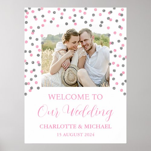 Silver Pink Wedding Welcome Custom 18x24 Photo Poster