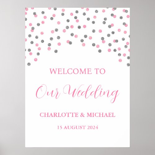 Silver Pink Wedding Welcome Custom 18x24 Poster