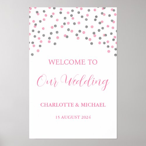 Silver Pink Wedding Welcome Custom 20x30 Poster