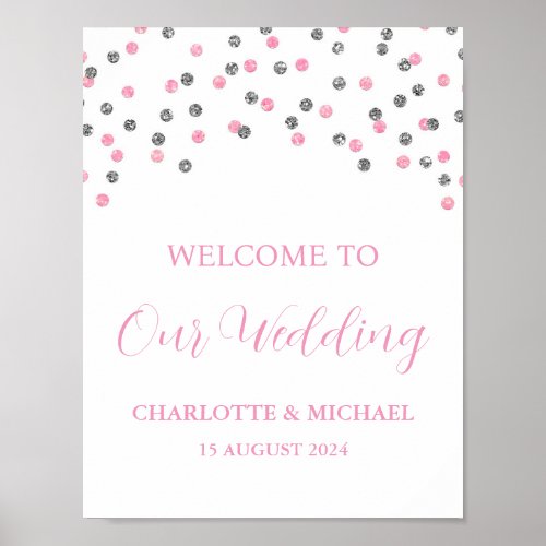 Silver Pink Wedding Welcome Custom 85x11 Poster