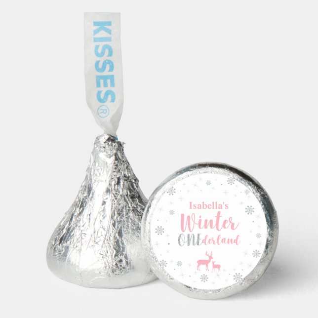 Silver & Pink Winter Onederland 1st Birthday Party Hershey®'s Kisses® (Front)