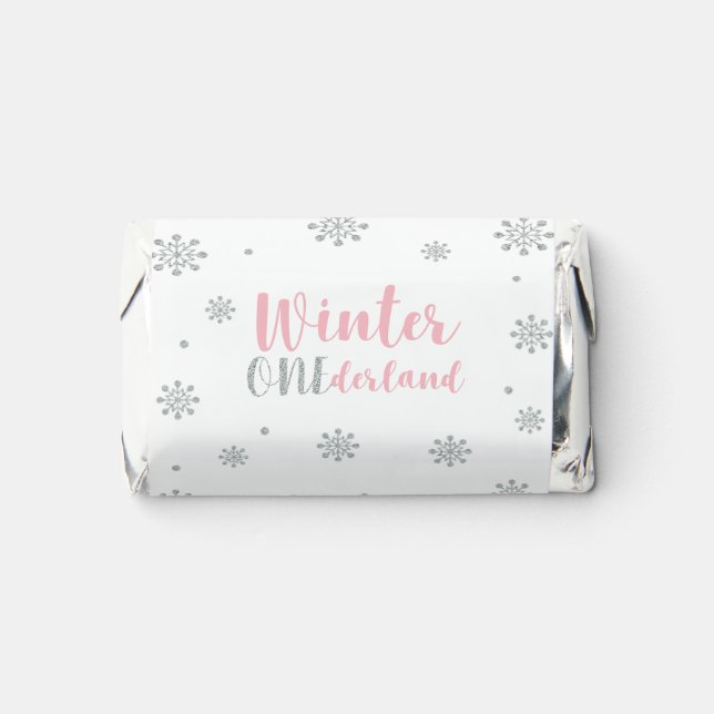 Silver & Pink Winter Onederland Girl 1st Birthday Hershey's Miniatures (Front)