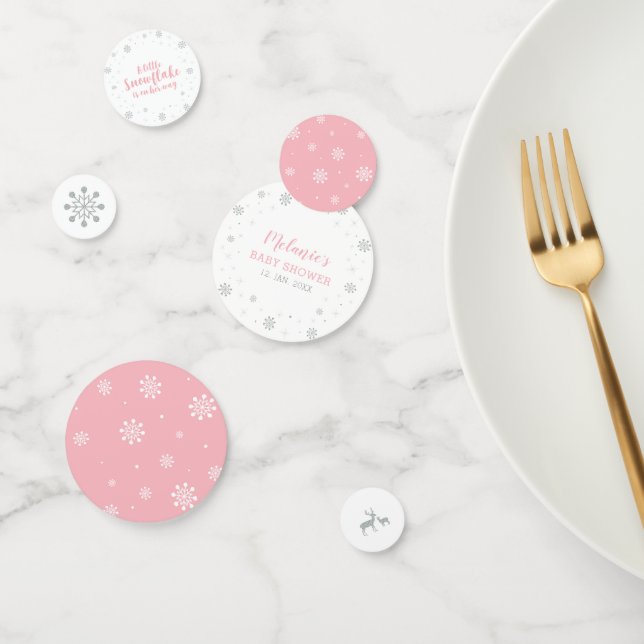 Silver & Pink Winter Snowflake Girl Baby Shower Confetti (Group)
