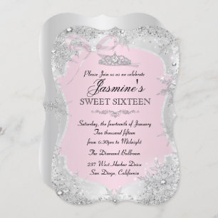 Silver Pink Winter Snowflake Sweet 16 Invitation