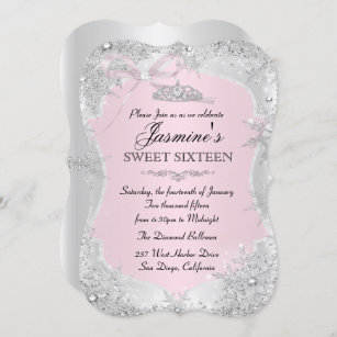 Silver Pink Winter Snowflake Sweet 16 Invitation