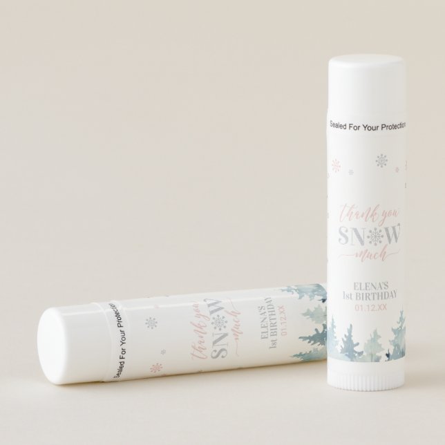 Silver & Pink Winter Wonderland 1st Birthday Favor Lip Balm (Front)