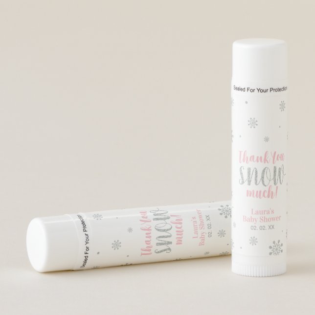 Silver & Pink Winter Wonderland Baby Shower Favor Lip Balm (Front)
