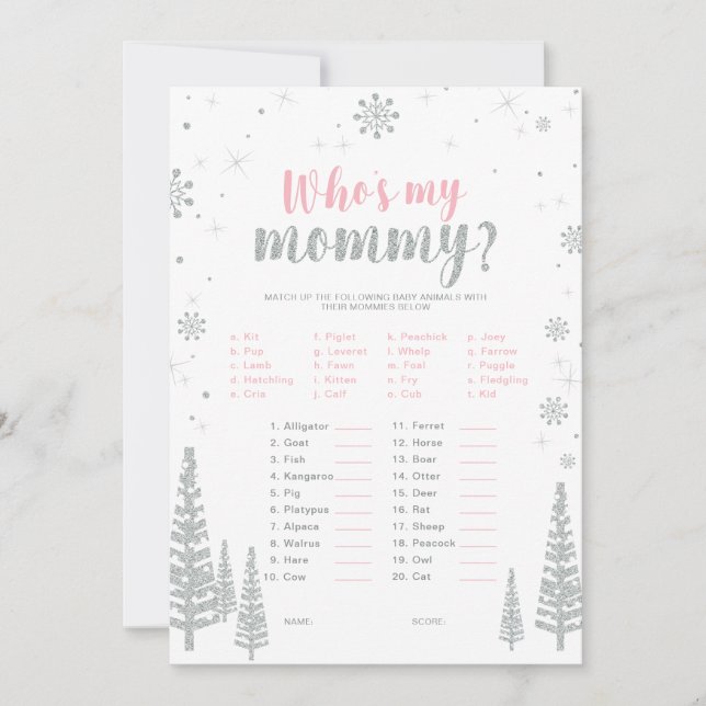 Silver & Pink Winter Wonderland Baby Shower Game Invitation (Front)