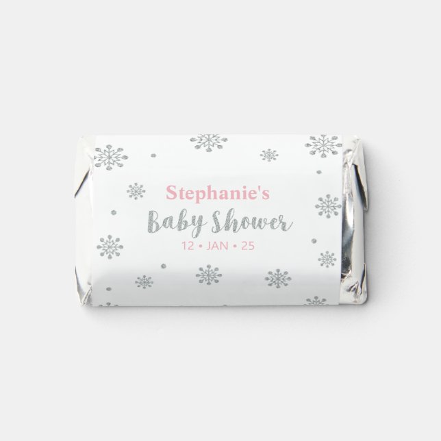 Silver & Pink Winter Wonderland Baby Shower Hershey's Miniatures (Front)