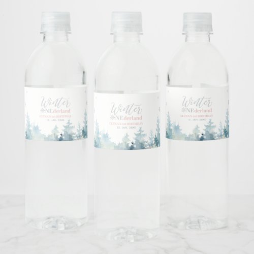 Silver  Pink Winter Wonderland Birthday Party Water Bottle Label