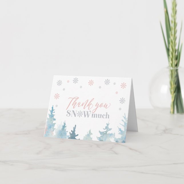 Silver & Pink Winter Wonderland Birthday Thank You (Front)