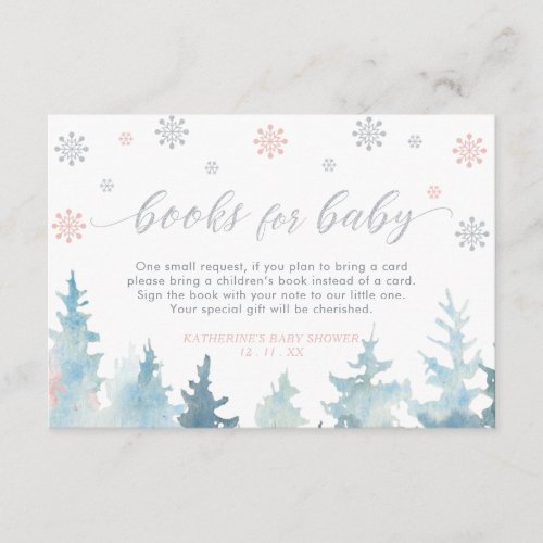 Silver  Pink Winter Wonderland Books for Baby Enclosure Card