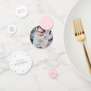 Silver & Pink Winter Wonderland Girl 1st Birthday Confetti