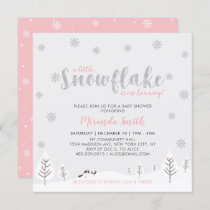 Silver & Pink Winter Wonderland Girl Baby Shower Invitation