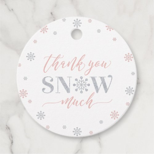 Silver  Pink Winter Wonderland Party Thank you Favor Tags
