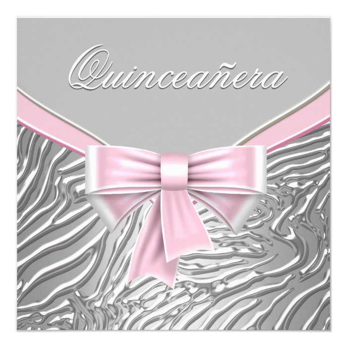 Silver Pink Zebra Pink Quinceanera Custom Announcements