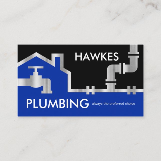 Silver Pipes Building Frame Plumber Service Business Card (Front)