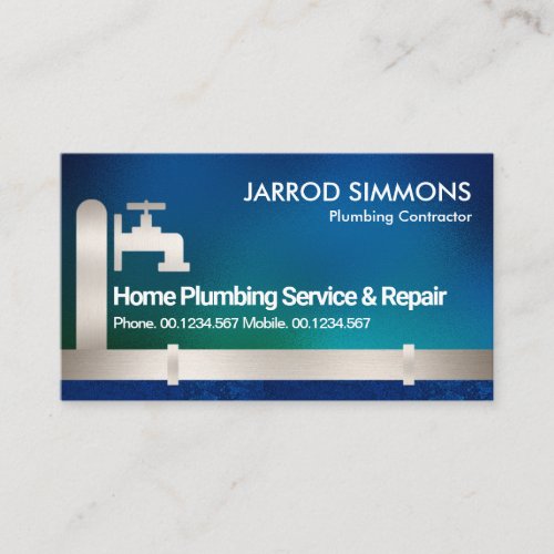 Silver Pipes Faucet Blue Water Grunge Plumbing Business Card