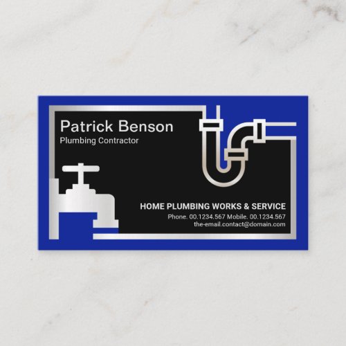 Silver Piping Blue Flood Waters Rising Plumber Business Card