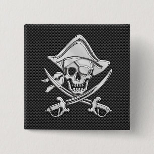 Silver Pirate on Black Carbon Fiber Decor Button