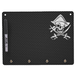 Silver Pirate on Black Carbon Fiber Decor Dry Erase Board With Keychain Holder