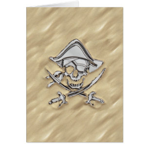 Silver Pirate Skull in the Sand Cards