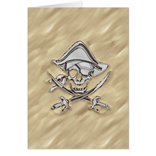 Silver Pirate Skull in the Sand Cards (Front)