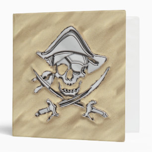 Silver Pirate Skull in the Sand Decor 3 Ring Binder