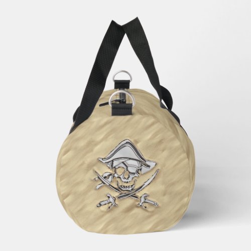 Silver Pirate Skull in the Sand Decor Duffle Bag