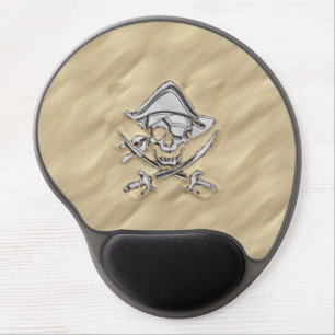 Silver Pirate Skull in the Sand Decor Gel Mouse Pad