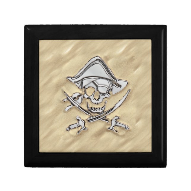 Silver Pirate Skull in the Sand Decor Gift Box (Front)