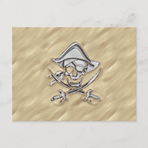 Silver Pirate Skull in the Sand Postcard