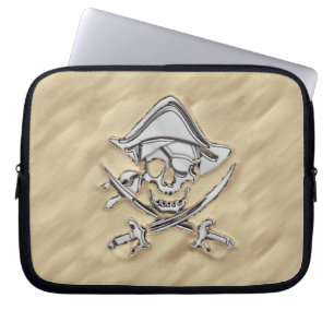 Silver Pirate Skull in the Sand Scene Laptop Sleeve