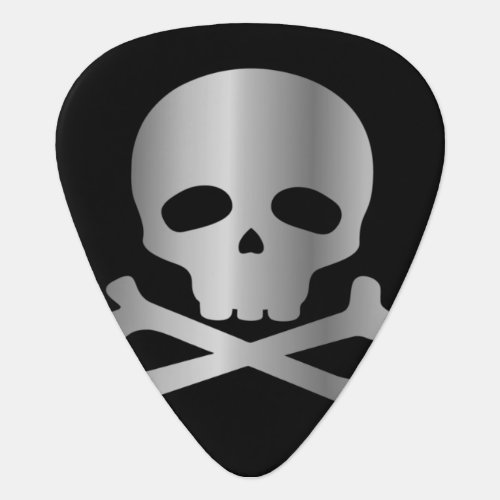 Silver Pirate Skull on Black Background Guitar Pick