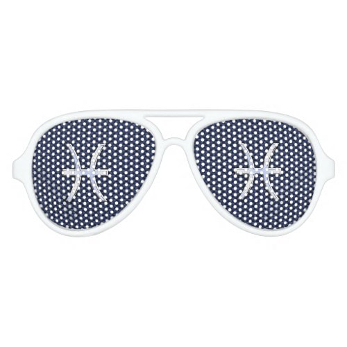Silver Pisces Zodiac Sign Blue Carbon Fiber Print Aviator Sunglasses