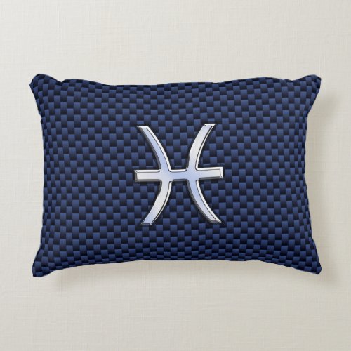 Silver Pisces Zodiac Sign Blue Carbon Fiber Print Decorative Pillow