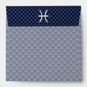 Silver Pisces Zodiac Sign Blue Carbon Fiber Print Envelope