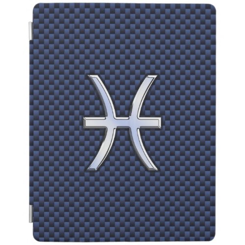 Silver Pisces Zodiac Sign Blue Carbon Fiber Print iPad Smart Cover